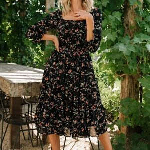 Baltic Born Black Floral Midi Dress